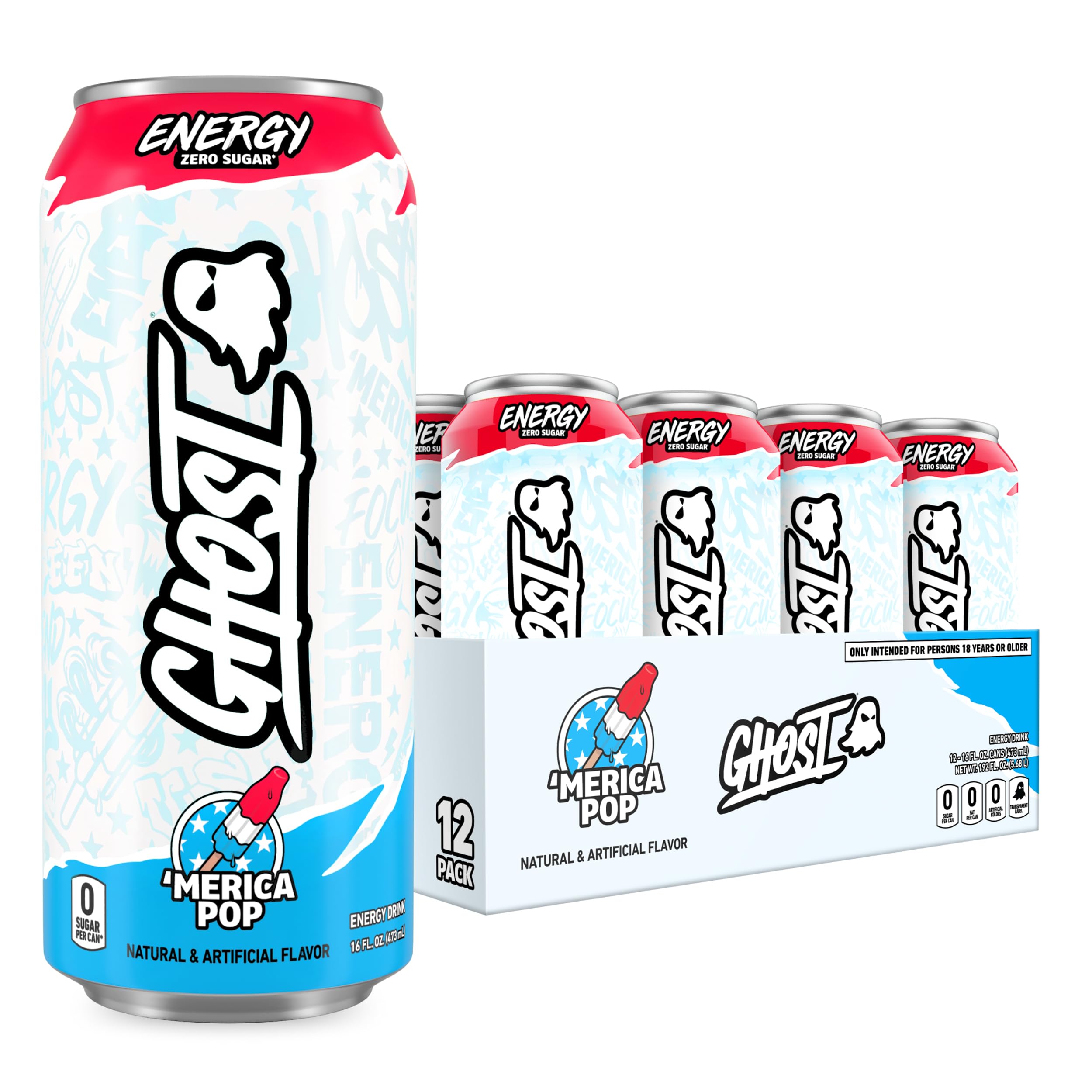 GHOST Energy Drink - 12-Pack, Strawbango, 16oz - Energy & Focus & No Artificial Colors - 200mg of Natural Caffeine, L-Carnitine & Taurine - Gluten-Free & Vegan